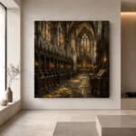 Stone Gray & Muted Gold Choir Gothic Cathedral Wall Art Canvas Print - Image 4