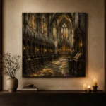 Stone Gray & Muted Gold Choir Gothic Cathedral Wall Art Canvas Print - Image 6