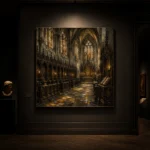 Stone Gray & Muted Gold Choir Gothic Cathedral Wall Art Canvas Print - Image 7