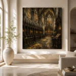 Stone Gray & Muted Gold Choir Gothic Cathedral Wall Art Canvas Print - Image 8