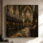 Stone Gray & Muted Gold Choir Gothic Cathedral Wall Art Canvas Print - Image 9