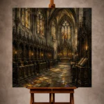 Stone Gray & Muted Gold Choir Gothic Cathedral Wall Art Canvas Print - Image 10