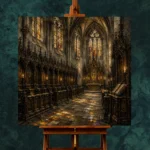 Stone Gray & Muted Gold Choir Gothic Cathedral Wall Art Canvas Print - Image 11