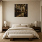 Stone Gray & Muted Gold Choir Gothic Cathedral Wall Art Canvas Print showcased in an elegant minimalist interior