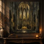 Deep Charcoal & Muted Gold Apse Gothic Cathedral Wall Art Canvas Print - Image 2