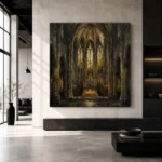 Deep Charcoal & Muted Gold Apse Gothic Cathedral Wall Art Canvas Print - Image 3