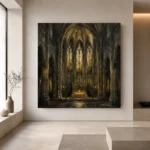 Deep Charcoal & Muted Gold Apse Gothic Cathedral Wall Art Canvas Print - Image 4