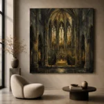 Deep Charcoal & Muted Gold Apse Gothic Cathedral Wall Art Canvas Print - Image 5