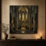 Deep Charcoal & Muted Gold Apse Gothic Cathedral Wall Art Canvas Print - Image 6