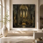 Deep Charcoal & Muted Gold Apse Gothic Cathedral Wall Art Canvas Print - Image 8