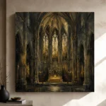 Deep Charcoal & Muted Gold Apse Gothic Cathedral Wall Art Canvas Print - Image 9