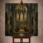 Deep Charcoal & Muted Gold Apse Gothic Cathedral Wall Art Canvas Print - Image 10