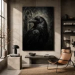 Black & Ivory Raven Gothic Wall Art Canvas Print - Image 3