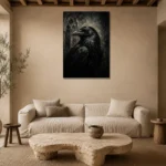Black & Ivory Raven Gothic Wall Art Canvas Print presented in a sophisticated home setting
