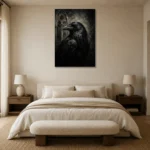 Black & Ivory Raven Gothic Wall Art Canvas Print showcased in an elegant minimalist interior