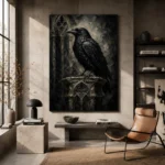 Matte Black Raven Gothic Wall Art Canvas Print - Image 3