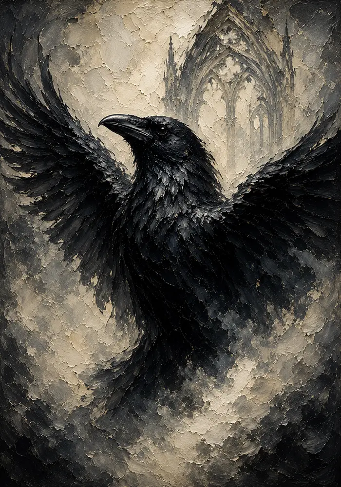 Pearl Gray Raven Gothic Wall Art Canvas Print
