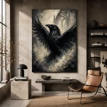 Pearl Gray Raven Gothic Wall Art Canvas Print - Image 3