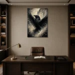 Pearl Gray Raven Gothic Wall Art Canvas Print displayed in a contemporary gallery-inspired room
