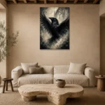 Pearl Gray Raven Gothic Wall Art Canvas Print presented in a sophisticated home setting
