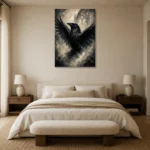 Pearl Gray Raven Gothic Wall Art Canvas Print showcased in an elegant minimalist interior