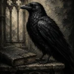 Graphite Gray Raven & Manuscript Gothic Wall Art Canvas Print