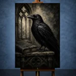 Graphite Gray Raven & Manuscript Gothic Wall Art Canvas Print - Image 2