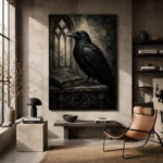Graphite Gray Raven & Manuscript Gothic Wall Art Canvas Print - Image 3