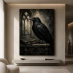 Graphite Gray Raven & Manuscript Gothic Wall Art Canvas Print - Image 4