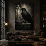 Graphite Gray Raven & Manuscript Gothic Wall Art Canvas Print - Image 5