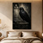 Graphite Gray Raven & Manuscript Gothic Wall Art Canvas Print - Image 8