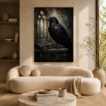Graphite Gray Raven & Manuscript Gothic Wall Art Canvas Print - Image 9