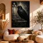 Graphite Gray Raven & Manuscript Gothic Wall Art Canvas Print - Image 11