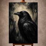 Black, slate gray, mist gray, and ivory Raven Wall Art print for elegant interiors. No text or watermarks in design.