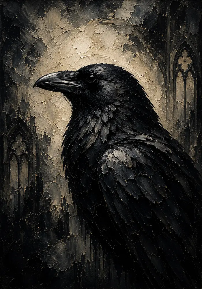 Slate Gray Raven Gothic Wall Art Canvas Print
