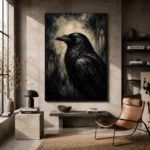 Slate Gray Raven Gothic Wall Art Canvas Print - Image 3
