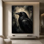 Slate Gray Raven Gothic Wall Art Canvas Print - Image 4