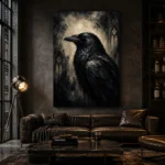 Slate Gray Raven Gothic Wall Art Canvas Print - Image 5