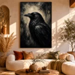 Slate Gray Raven Gothic Wall Art Canvas Print - Image 11