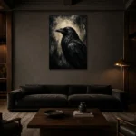 Slate Gray Raven Gothic Wall Art Canvas Print shown in a warm modern interior