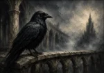 Slate Gray Raven Cloister Gothic Wall Art Canvas Print