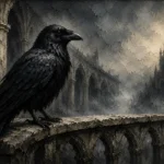 Slate Gray Raven Cloister Gothic Wall Art Canvas Print