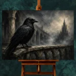 Slate Gray Raven Cloister Gothic Wall Art Canvas Print - Image 2