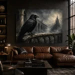Slate Gray Raven Cloister Gothic Wall Art Canvas Print - Image 4