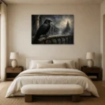 Slate Gray Raven Cloister Gothic Wall Art Canvas Print showcased in an elegant minimalist interior