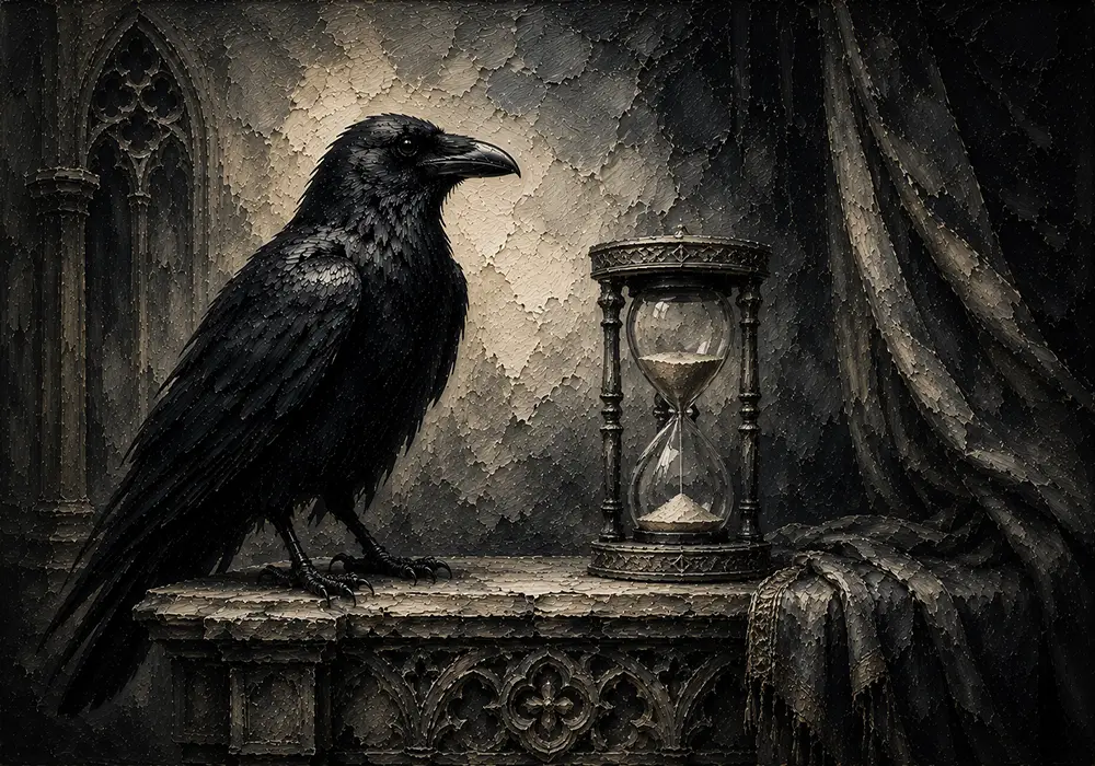 Charcoal & Ivory Raven Hourglass Gothic Wall Art Canvas Print