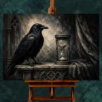 Charcoal & Ivory Raven Hourglass Gothic Wall Art Canvas Print - Image 2