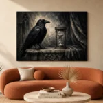 Charcoal & Ivory Raven Hourglass Gothic Wall Art Canvas Print - Image 3