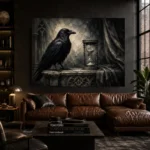 Charcoal & Ivory Raven Hourglass Gothic Wall Art Canvas Print - Image 4