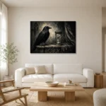 Charcoal & Ivory Raven Hourglass Gothic Wall Art Canvas Print styled in a refined neutral interior